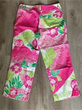 Lilly Pulitzer capri women’s 6 ports of caw parrot tropical leaf print pink